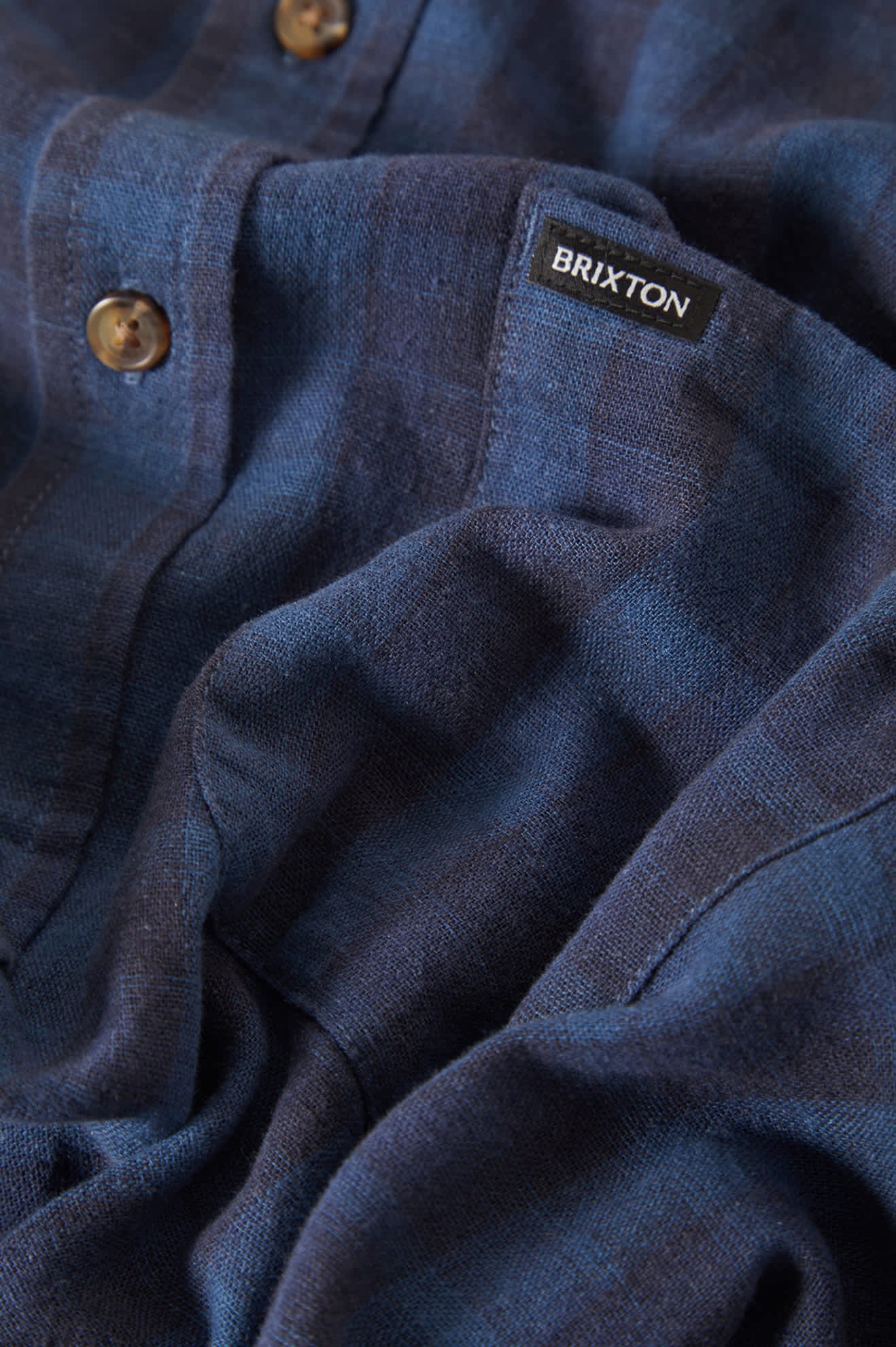 Men's Cru Linen Blend Plaid Short Sleeve Shirt in the color Dark Blue/Black Plaid - Additional Laydown image