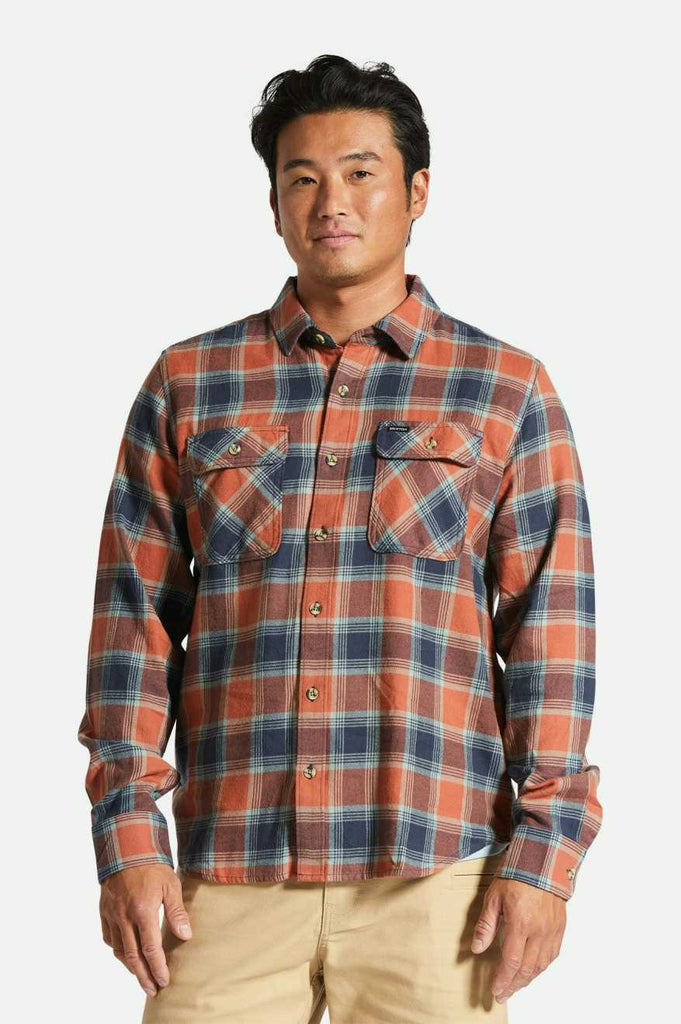 Brixton Bowery Lightweight Ultra Soft L/S Flannel - Terracotta/Chinois Green