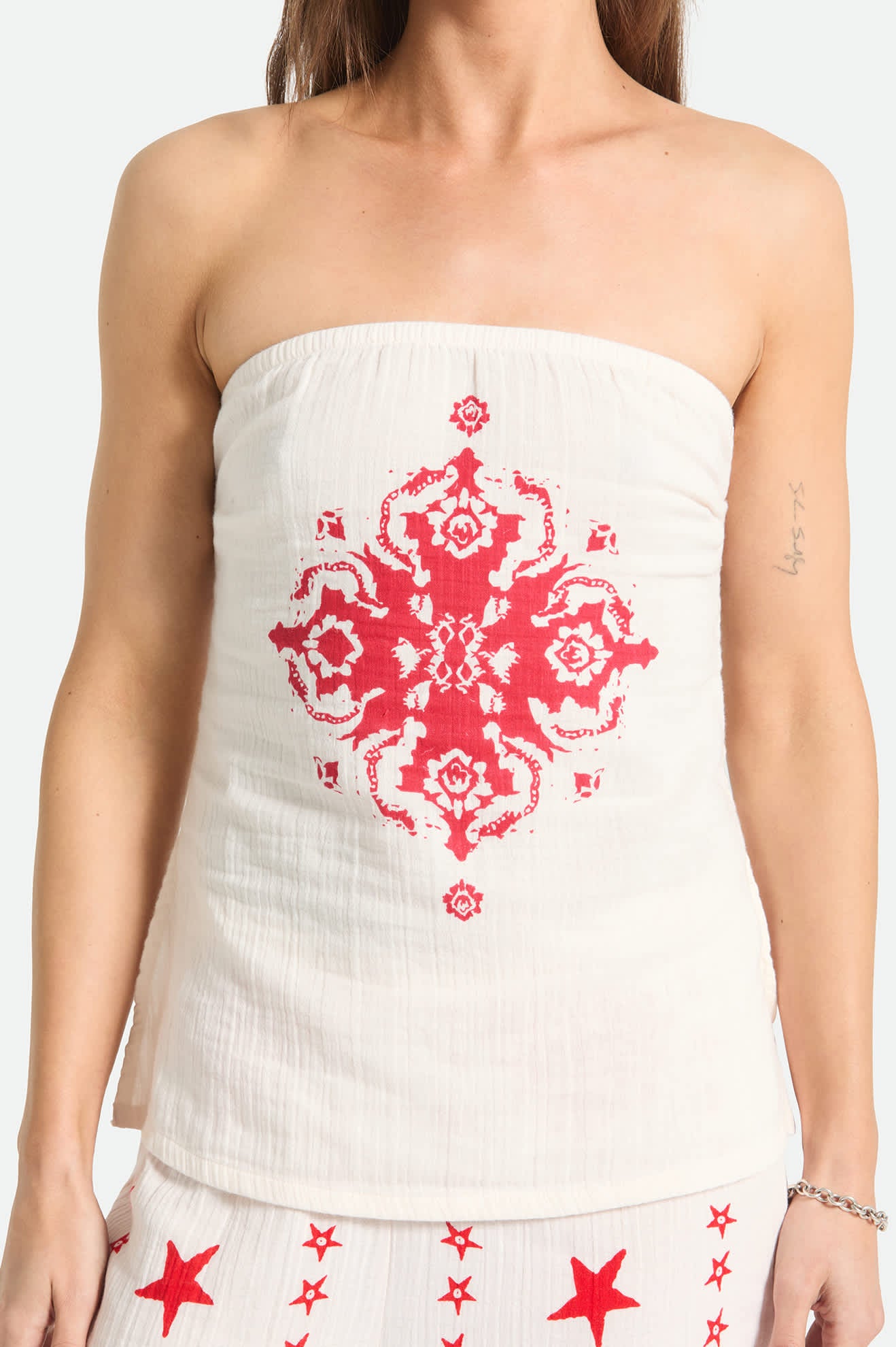 Women's The Lola Tube Top in the color Off White/Robust Red - Additional Fit image