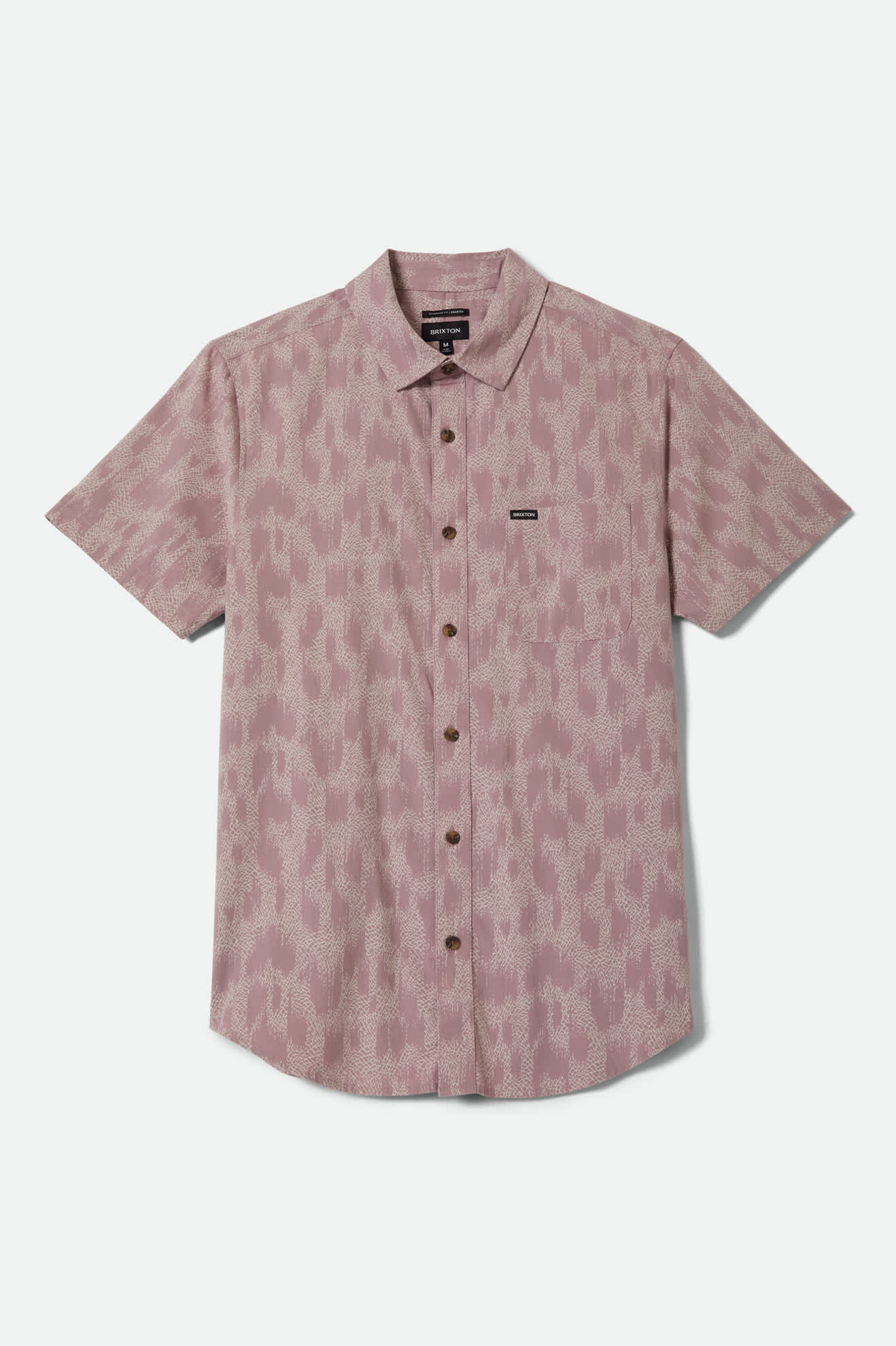 Men's Charter Print Short Sleeve Shirt in the color Dark Pink/Silver Crackle Paint - Front Product View