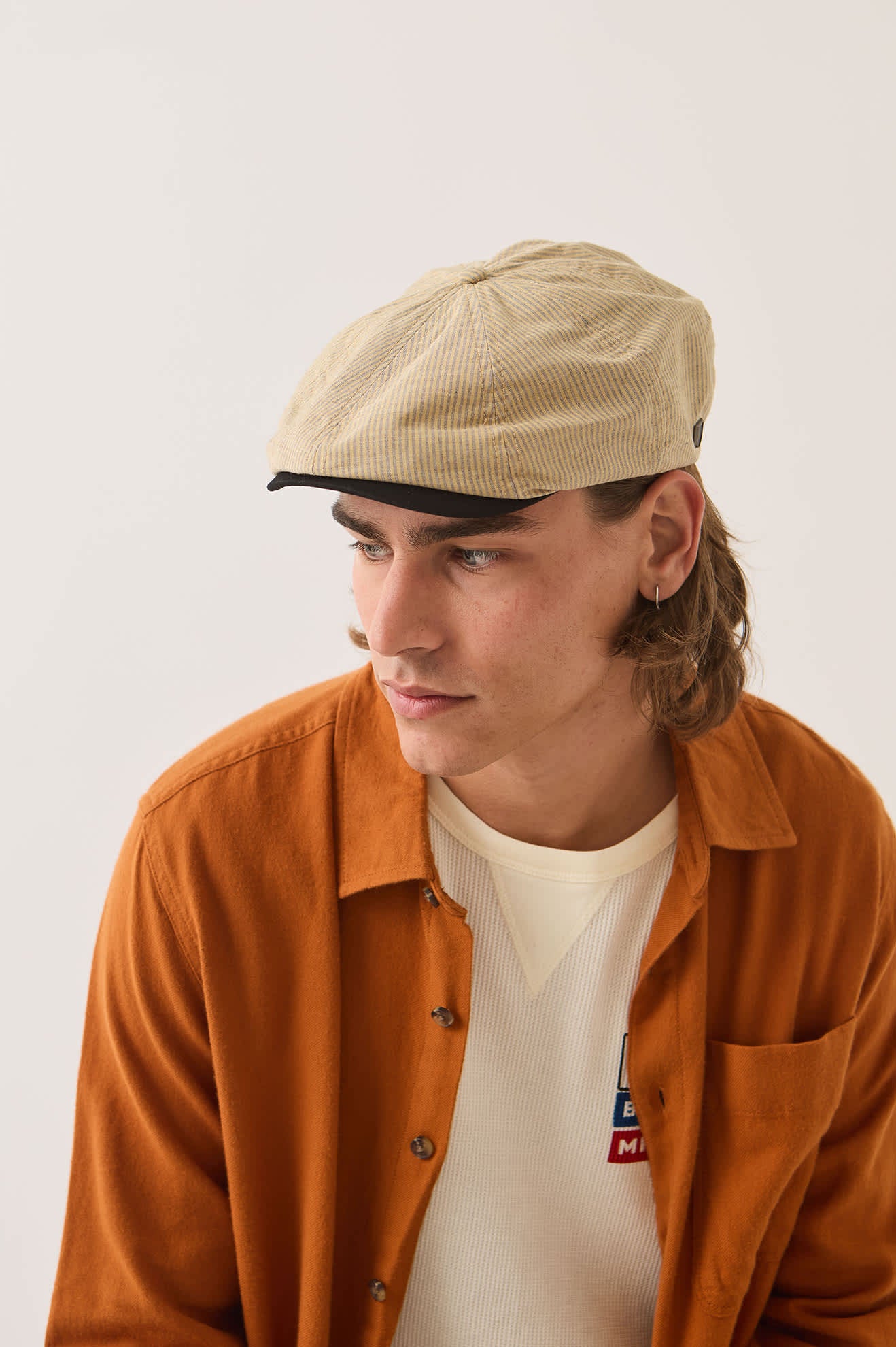 Unisex Hooligan Flat Cap in the color Khaki Stripe/Washed Black - Additional Fit image