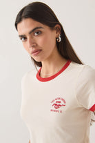 Women's Ford Mustang Baby Ringer T-Shirt in the color Wimbledon White - Women's Side View