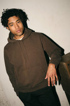 Men's Brixton Baseline Hood Fleece in the color Walnut Brown Vintage Wash - Men's Front View