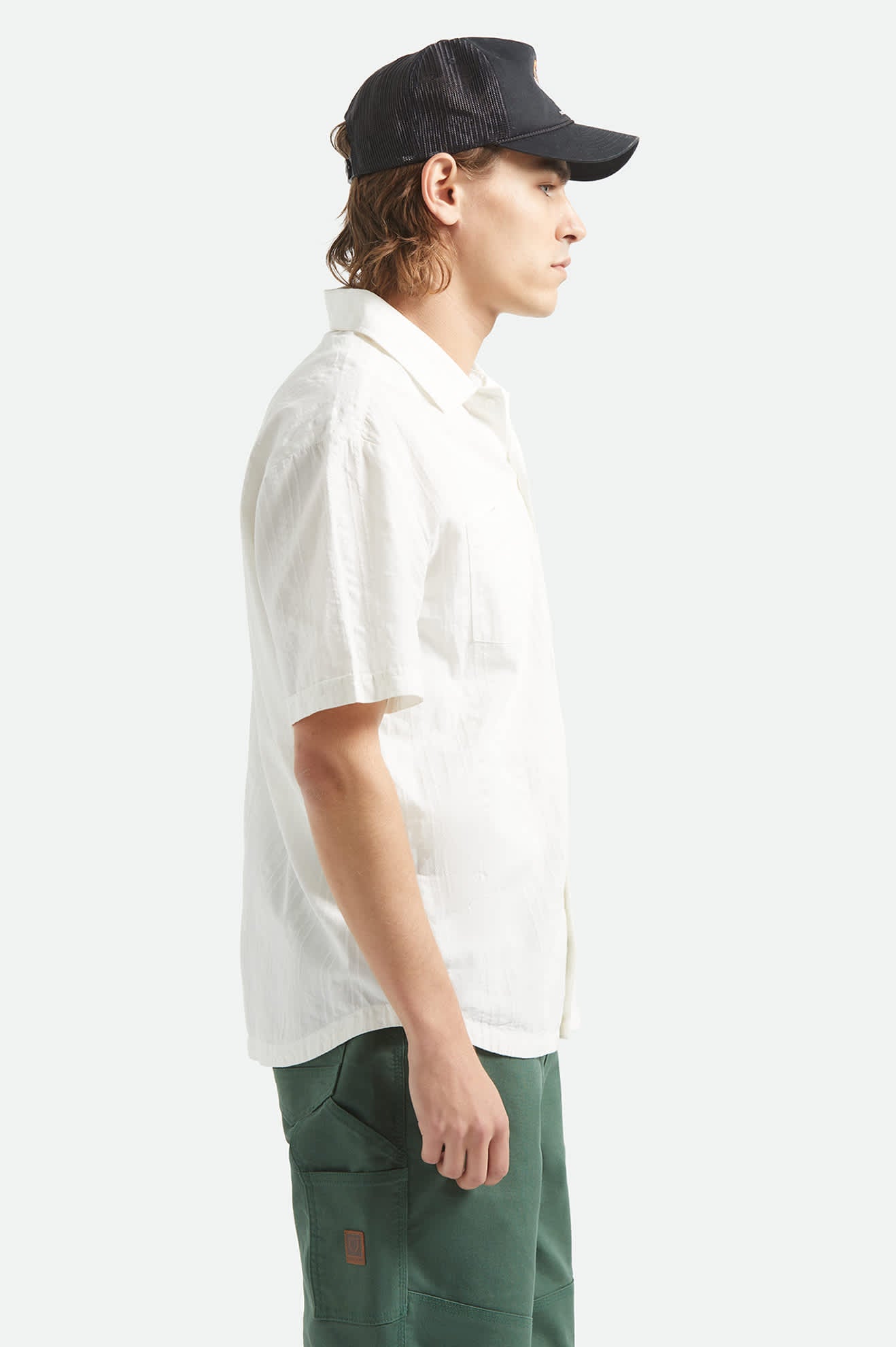 pleated front short sleeve dress shirt men white Brixton The Vintage Woven Men Shirt in White