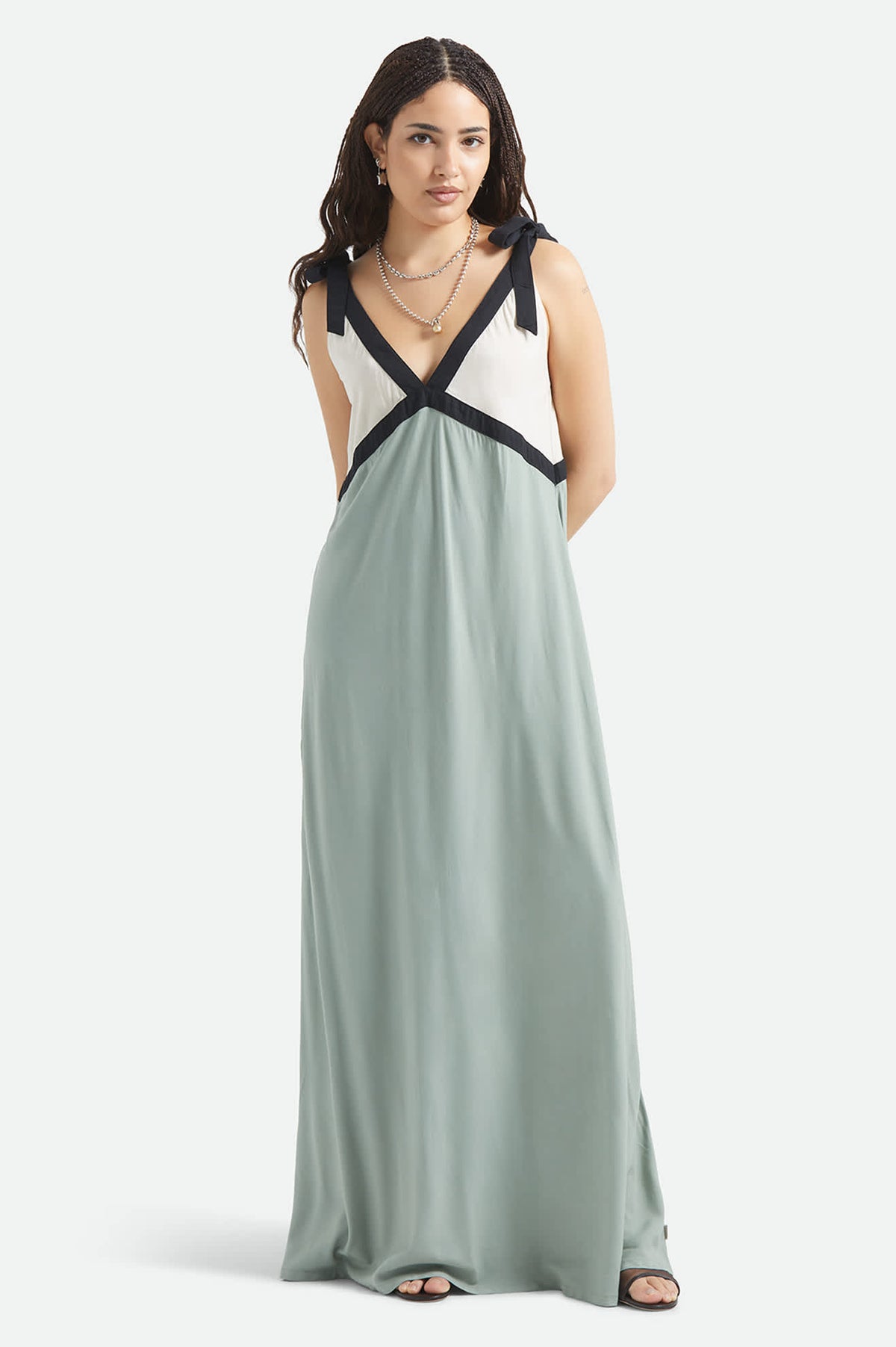 Women's Sunset Tie Slip Dress in Sage Green/Whitecap Brixton Women's Sunset Tie Slip Dress in Sage Green/Whitecap Brixton