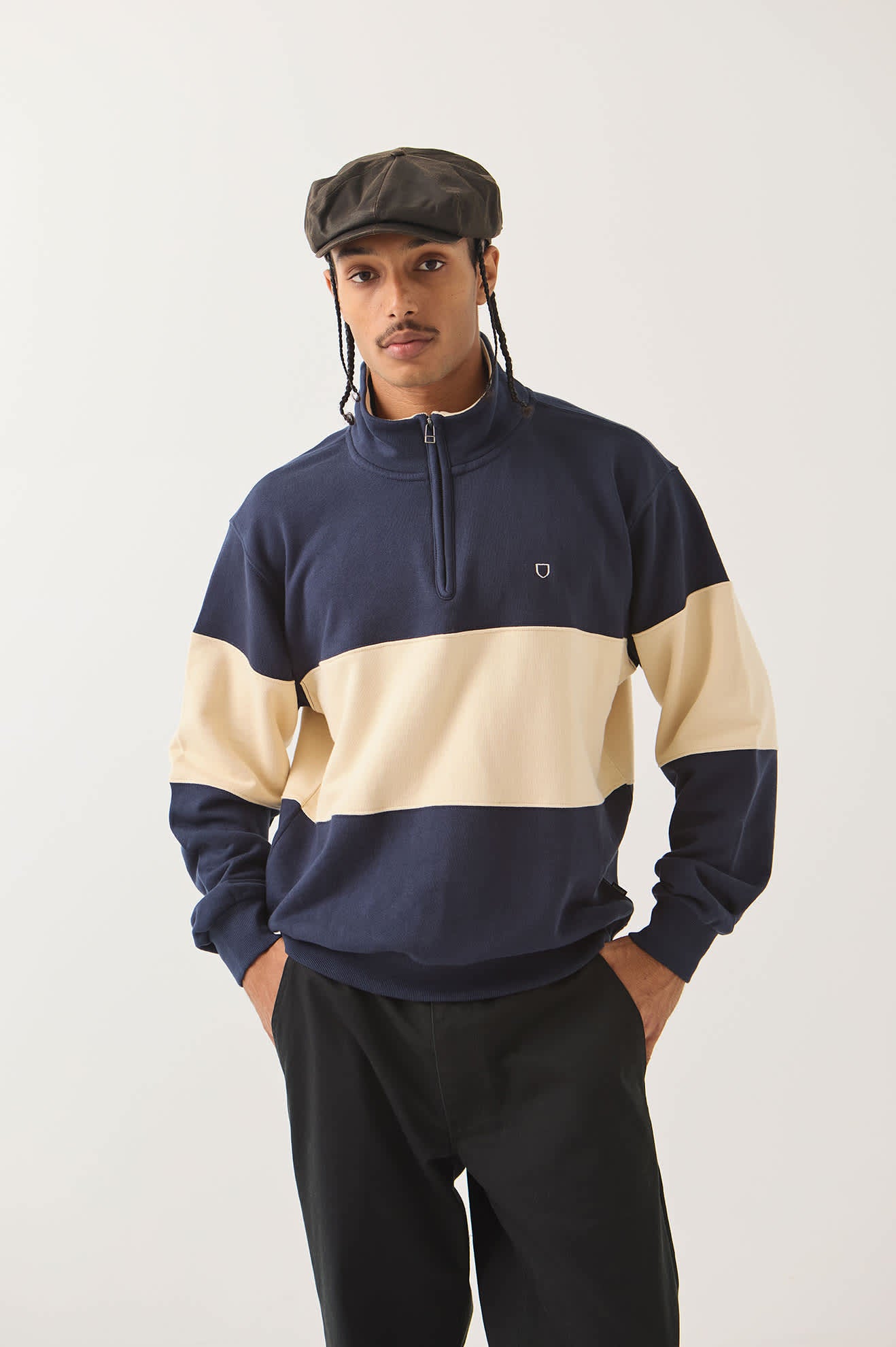 Men's Danville Quarter Zip Fleece in the color Navy/Whitecap - Additional Fit image