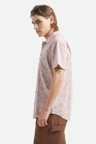 Men's Charter Print Short Sleeve Shirt in the color Dark Pink/Silver Crackle Paint - Men's Side View