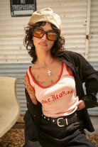 Women's Take It Easy Ringer A-Tank in the color Silver Pink - Women's Lifestyle image