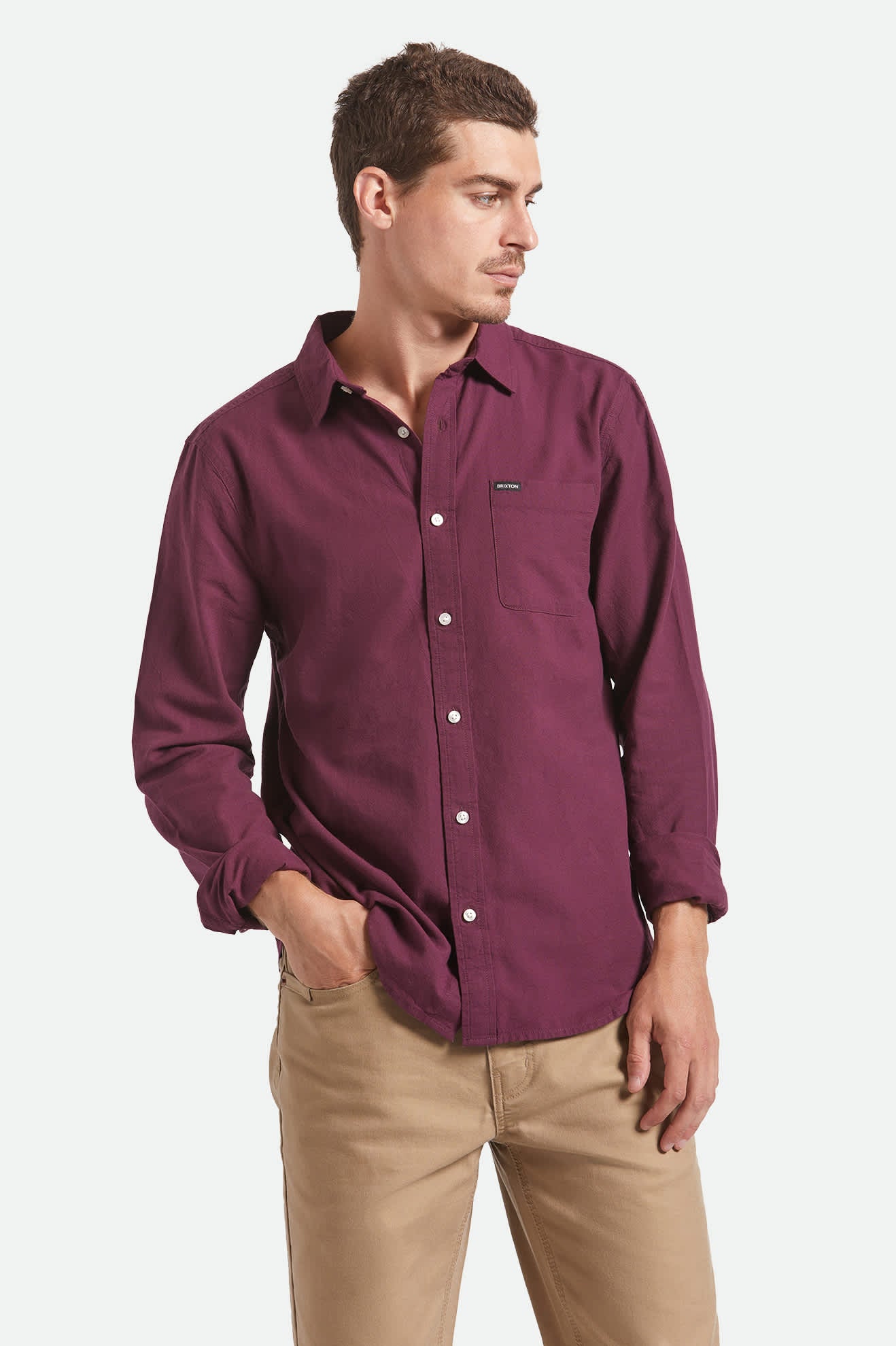 Men's Charter Long Sleeve Shirt in the color Port - Men's Front View