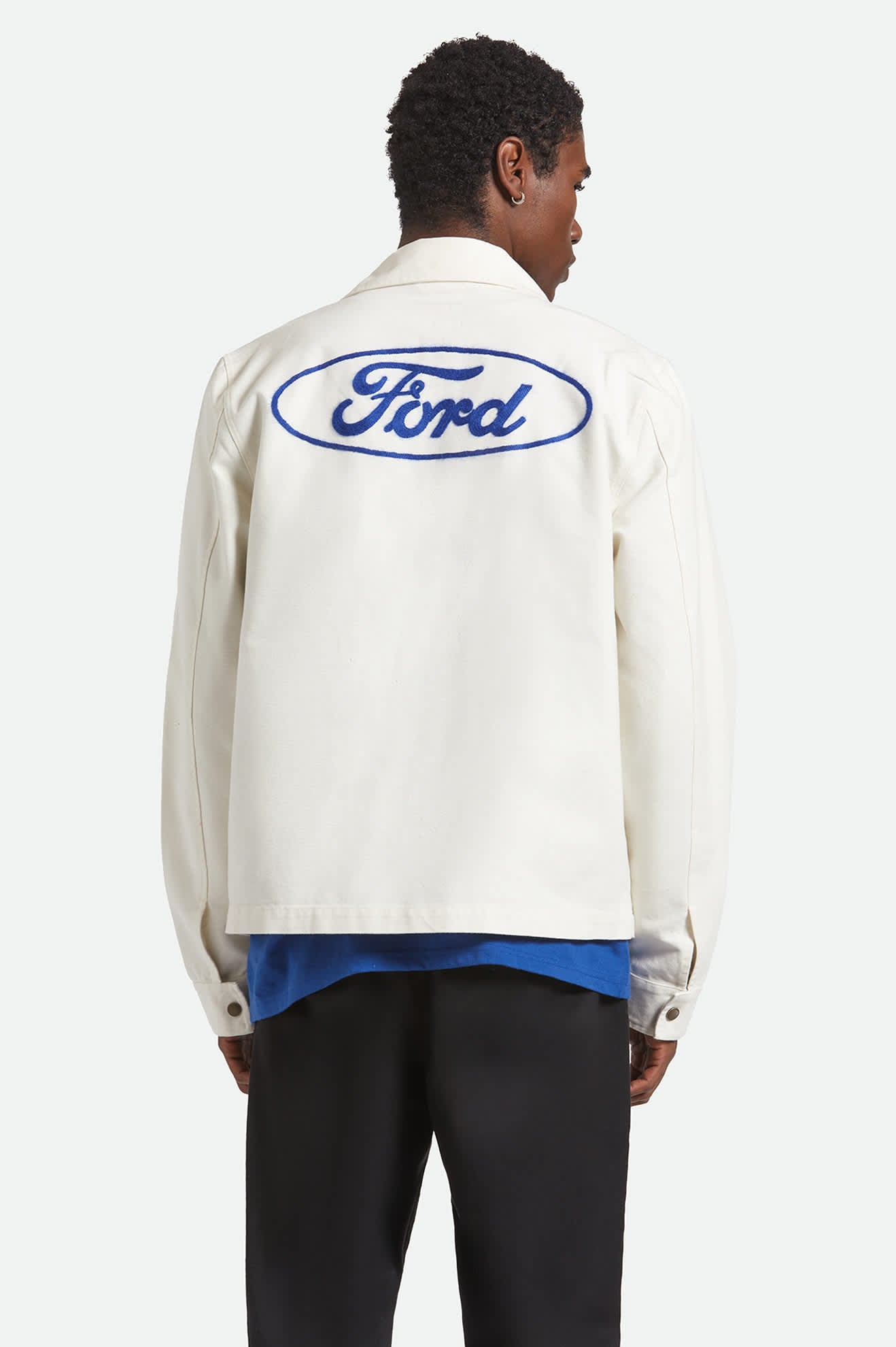 Men's Ford Number One Garage Jacket in the color Wimbledon White - Men's Back View
