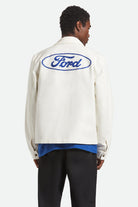 Men's Ford Number One Garage Jacket in the color Wimbledon White - Men's Back View