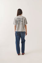 Women's Ranch Motor Court Boxy Crop Top in the color Heather Grey - Women's Back View