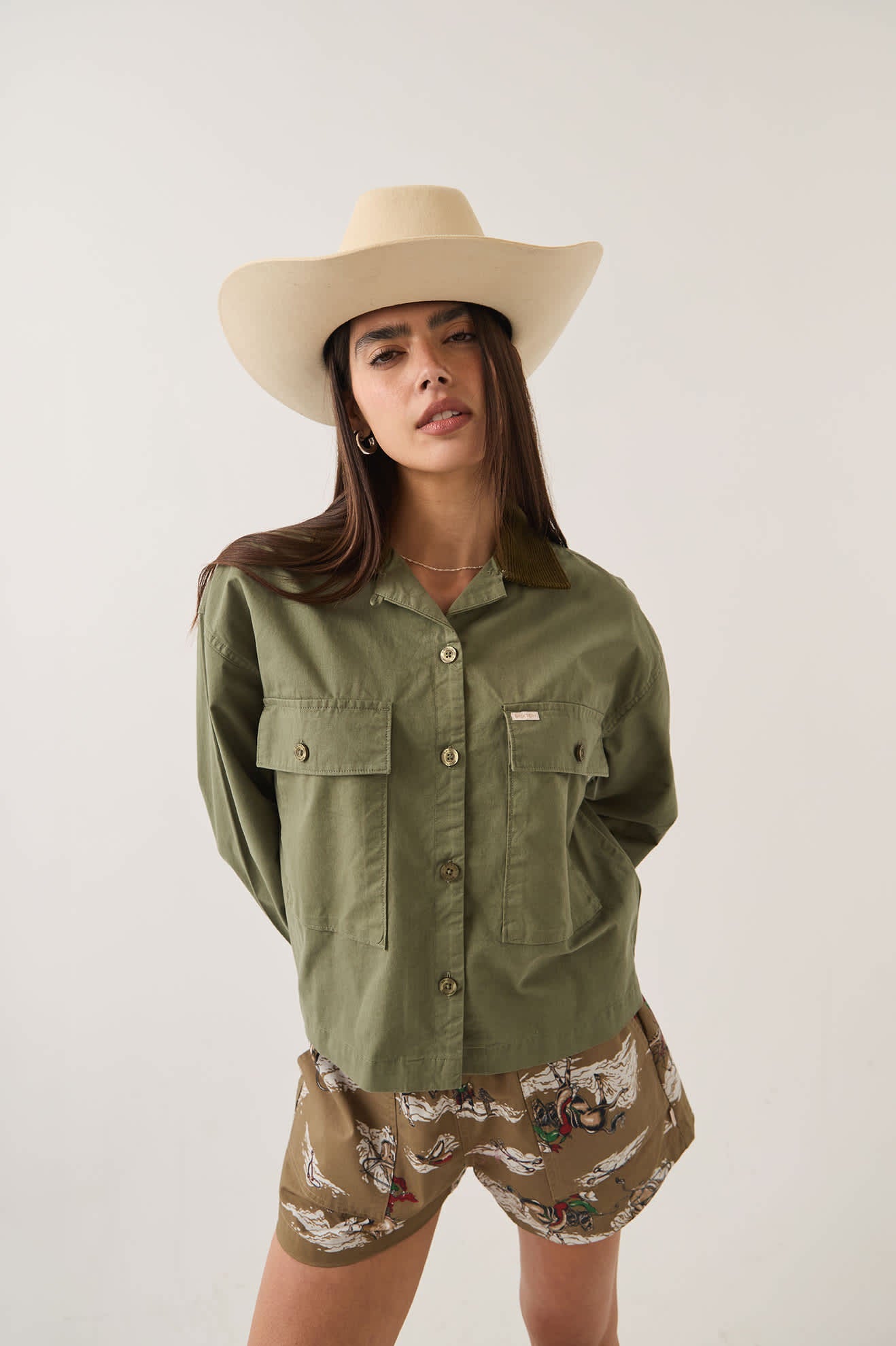 Women's Utopia Overshirt in the color Washed Olive Surplus - Additional Fit image