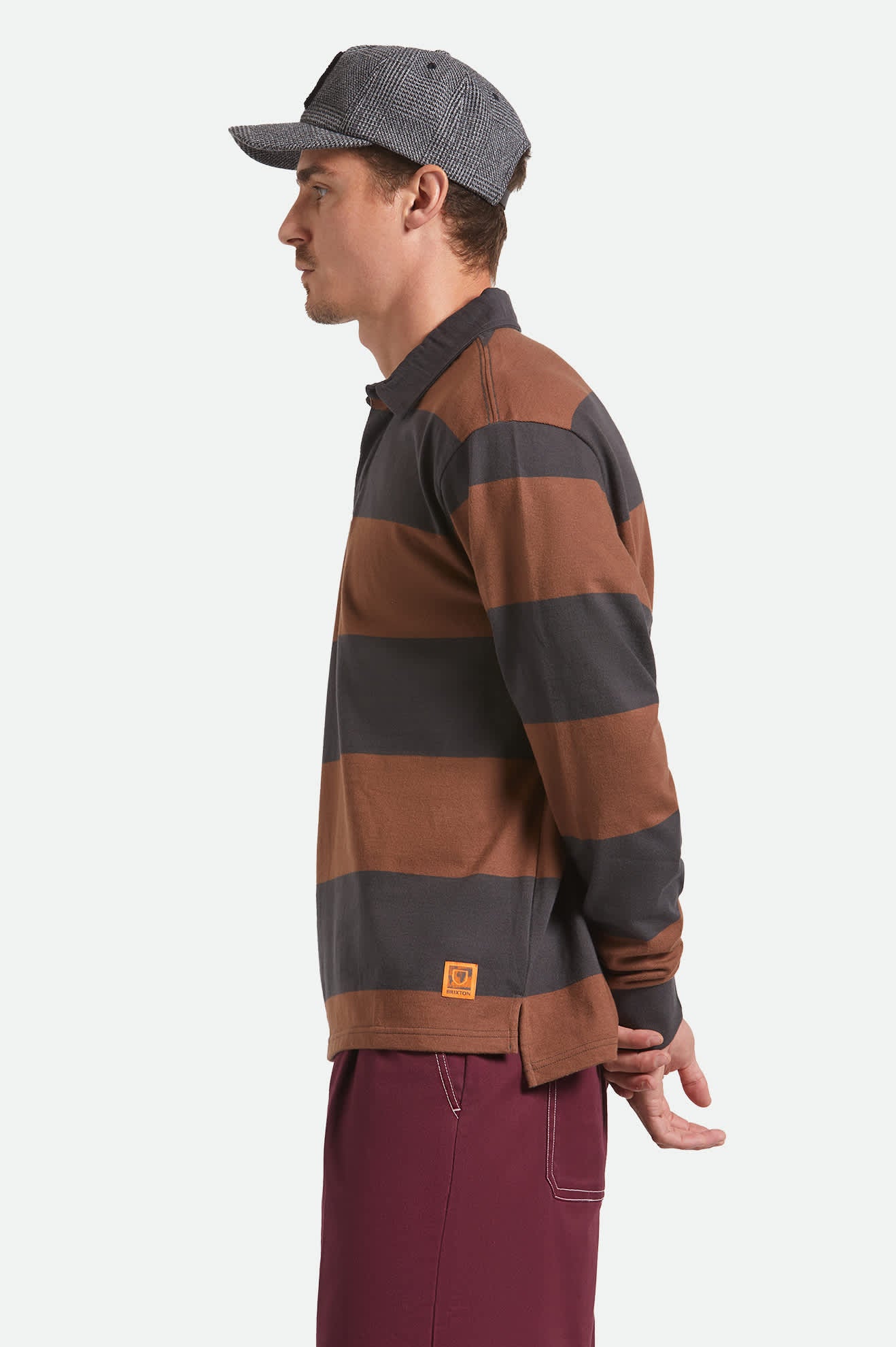 Men's Union Heavyweight Rugby Polo in the color Washed Black/Pinecown Brown - Men's Side View