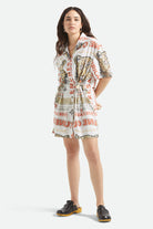 Women's The Cinch Button Down Short Sleeve Dress in the color Lost In Reality Print - Additional Fit image