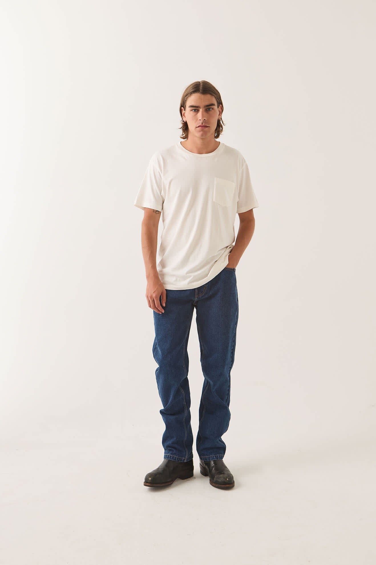 Men's Brixton Baseline Pocket T-Shirt in the color Off White Vintage Wash - Men's Front View