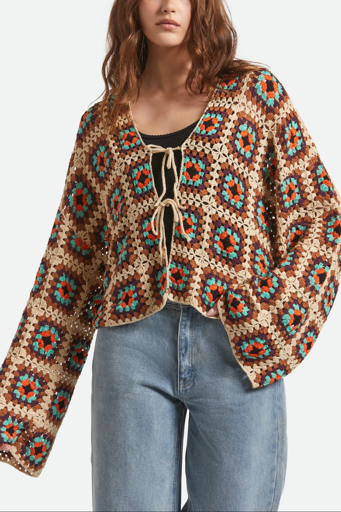 Women's Crochet Knit Kimono in the color Multi Color - Women's Front View