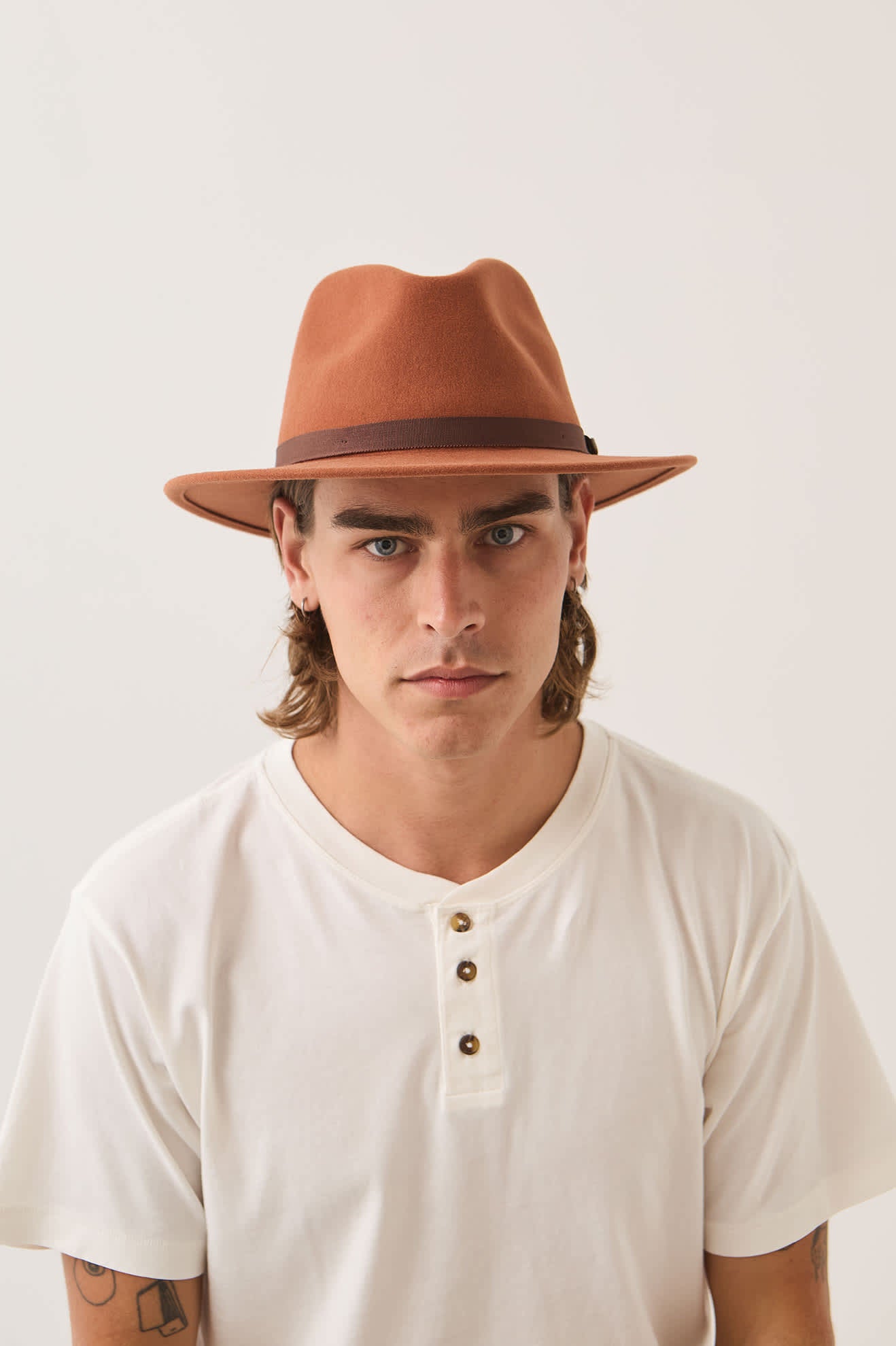 Unisex Messer Packable Fedora in the color Caramel/Walnut Brown - Men's Front View