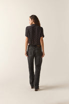 Women's Silky Bowling Button Down Shirt in the color Black Ditsy Floral - Additional Fit image