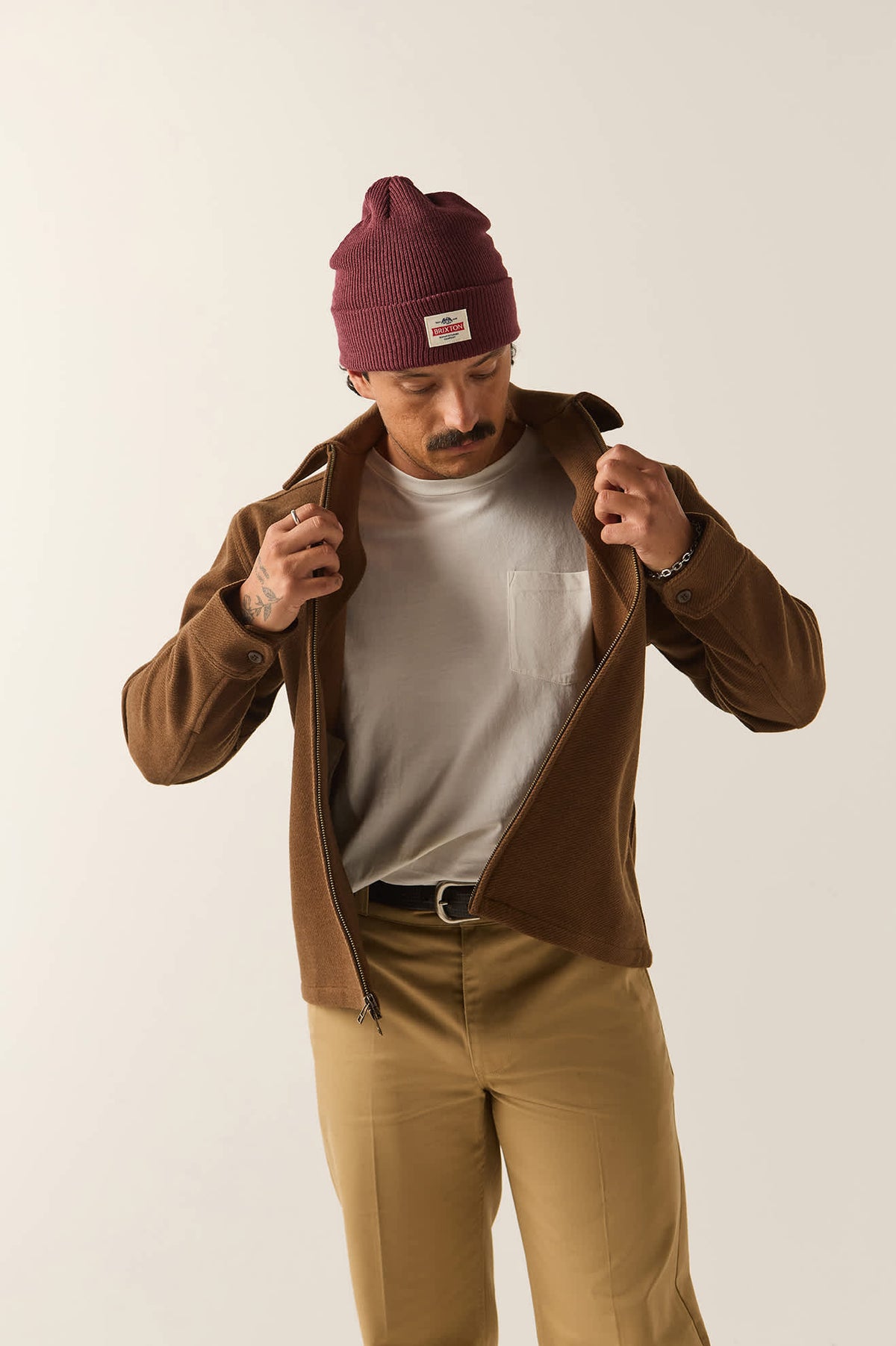 Men's Trademark Zip Flannel Jacket in the color Heathered Brown - Additional Fit image