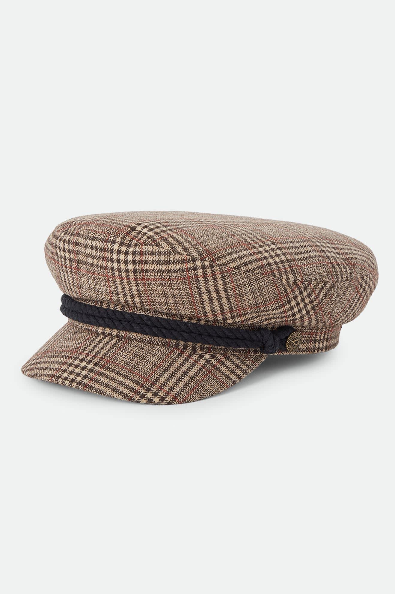 Unisex Fiddler Fisherman Cap in the color Brown/Tan/Red Plaid - Front Product View