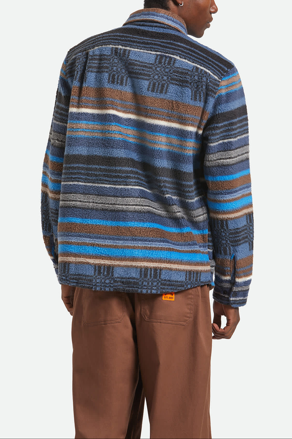 Men's Bowery Arctic Stretch Fleece in the color Mood Indigo Blanket Stripe - Men's Side View