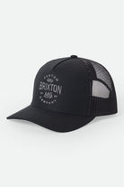 Unisex Fremont Netplus Trucker Hat in the color Black/Black - Front Product View
