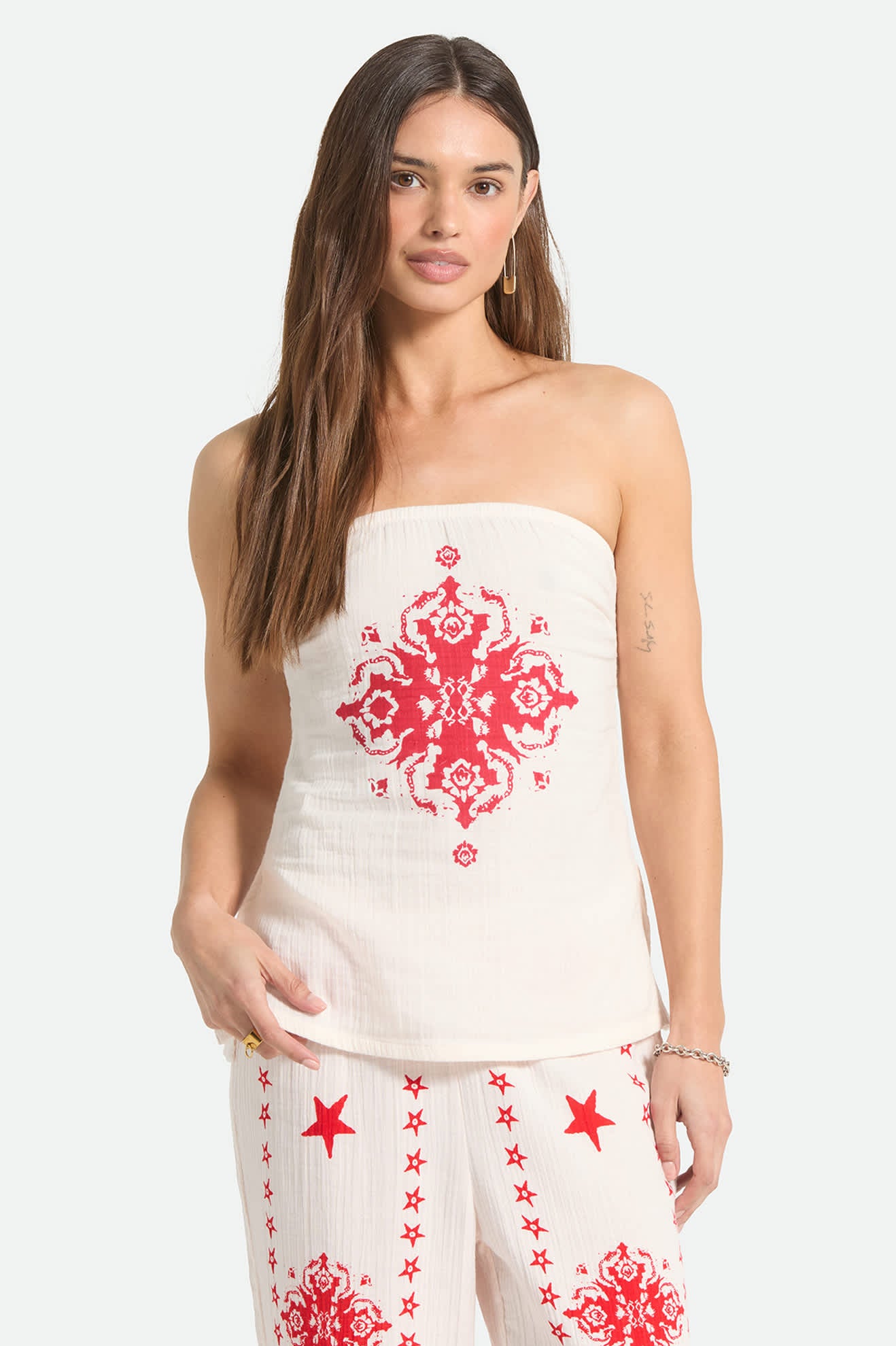 Women's The Lola Tube Top in the color Off White/Robust Red - Women's Front View