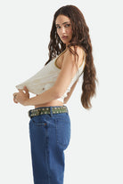 Women's Ringer Organic A-Tank in the color Off White/Olive Stone - Women's Side View