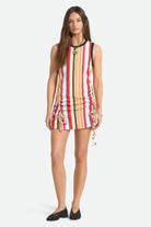 Women's Ribbed Cinch Mini Dress in the color Peach Cobbler Multi Stripe - Additional Fit image