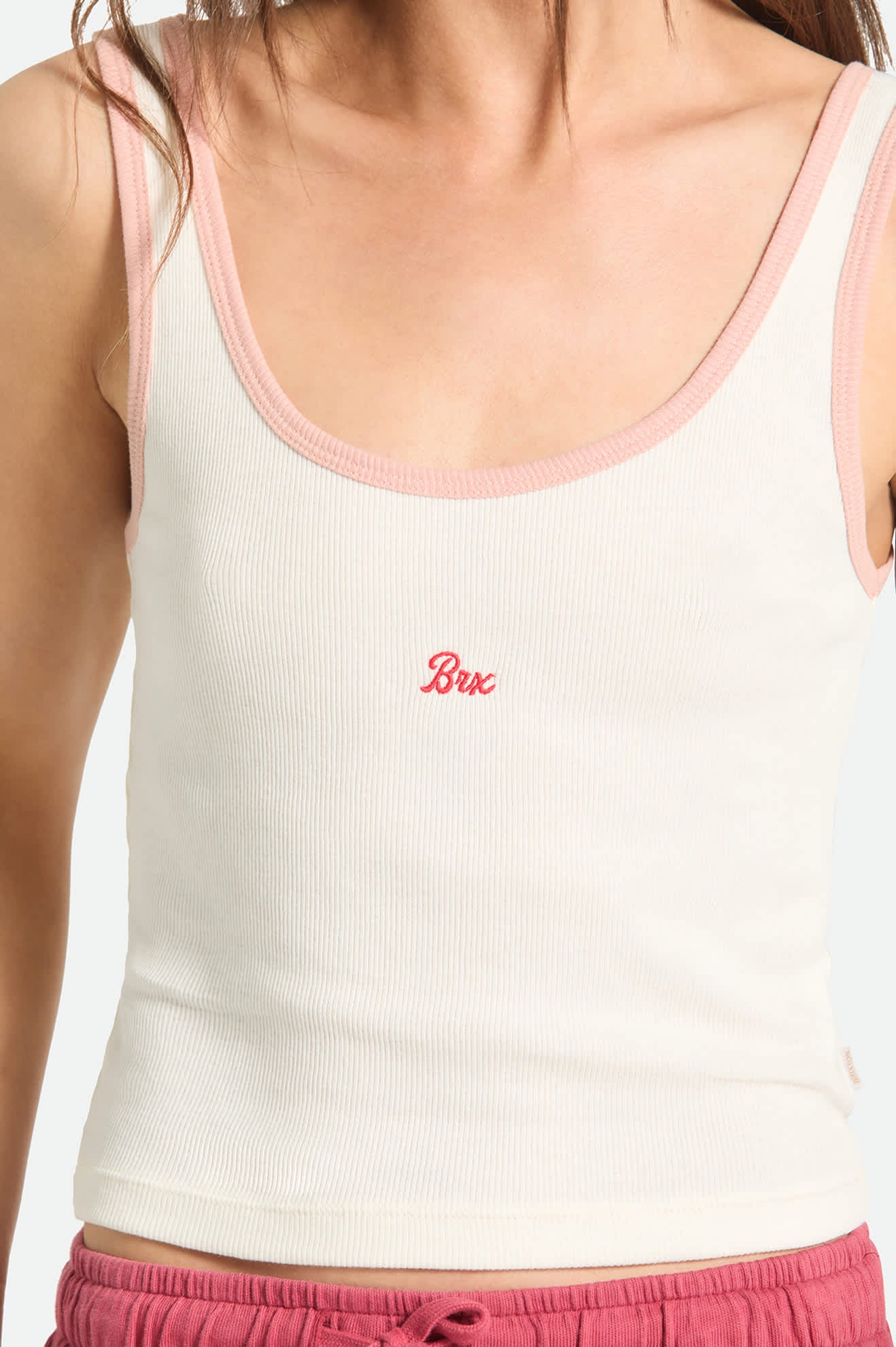 Women's Ringer Organic A-Tank in the color Off White/Silver Pink - Additional Fit image