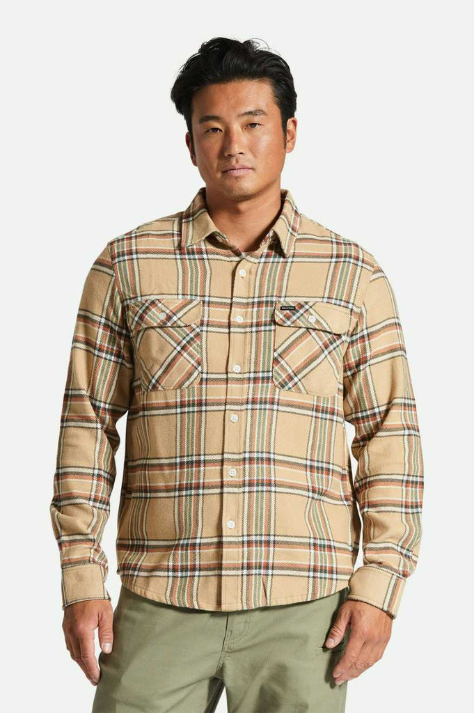 Brixton Bowery L/S Flannel - Sand/Off White/Terracotta