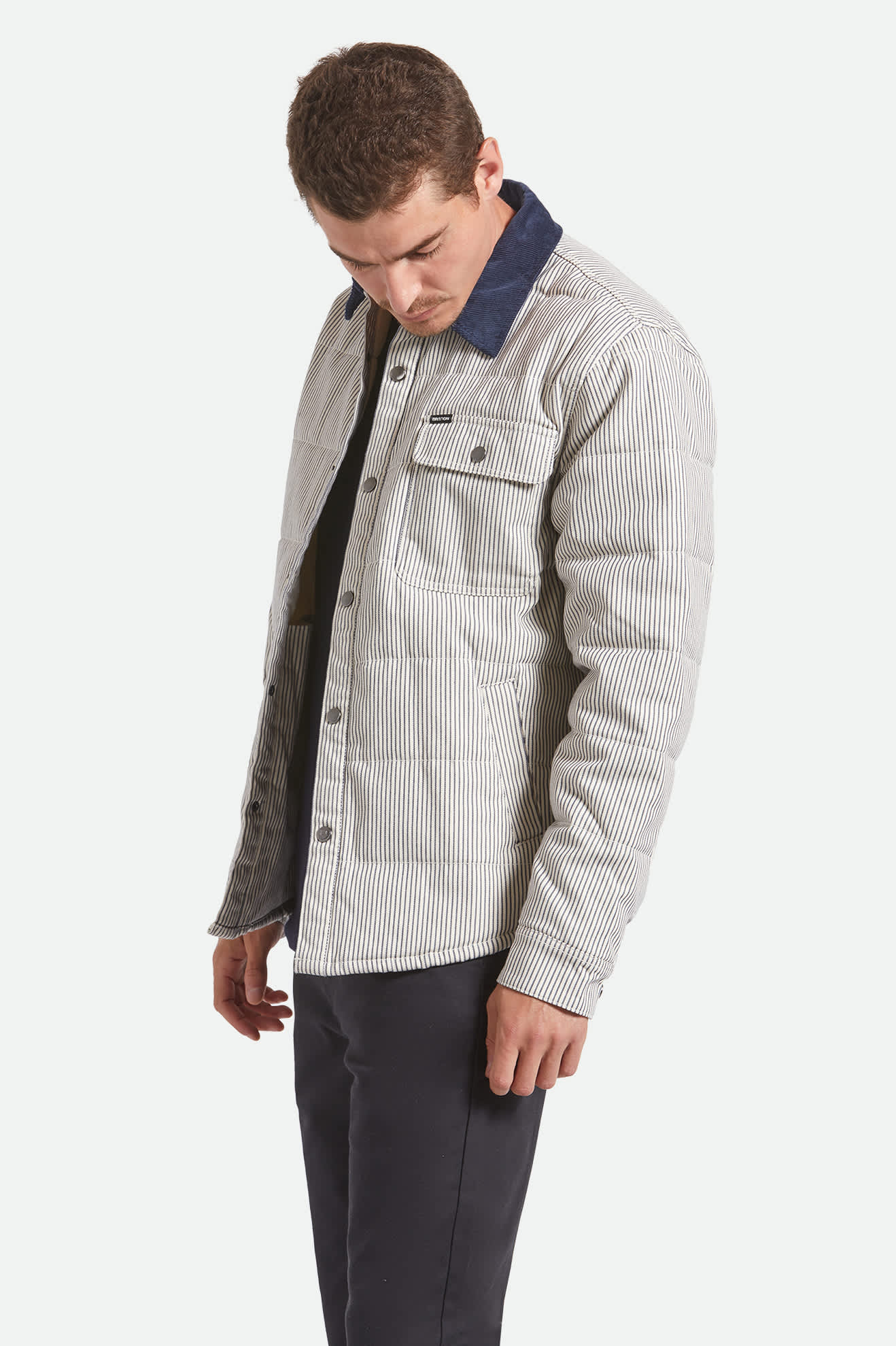 Men's Cass Jacket in the color Whitecap/Mood Indigo Hickory S - Men's Side View