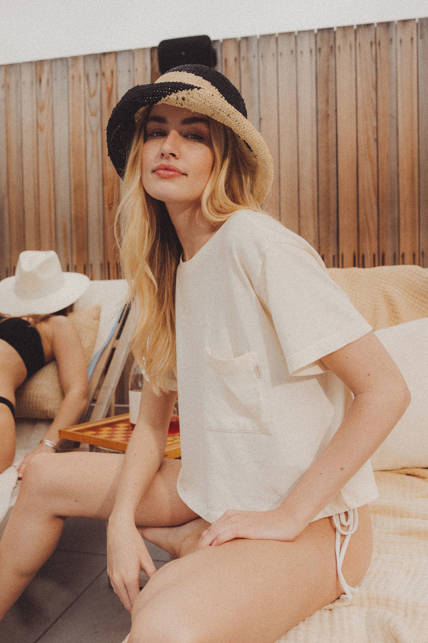 Women s Redding Straw Bucket Hat In The Color Whitecap Black Brixton