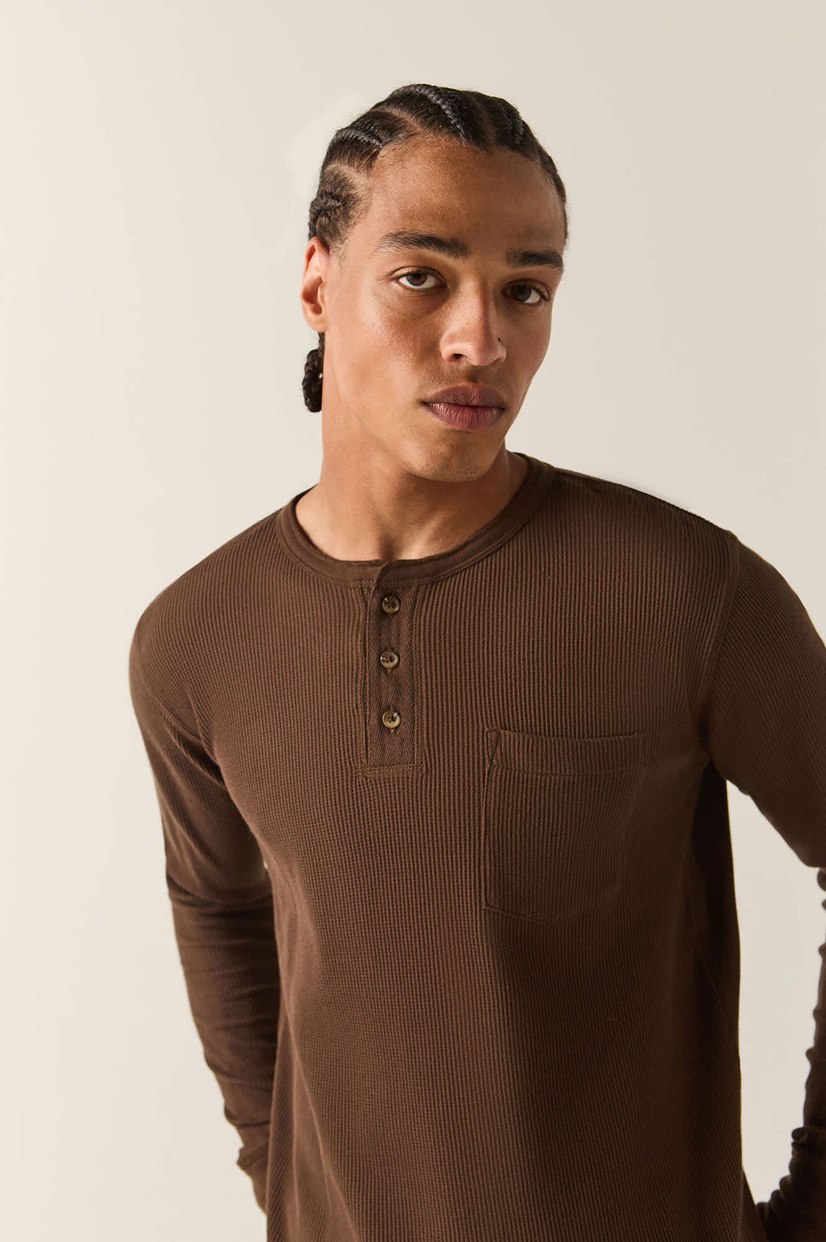 Men's Baseline Waffle Knit Top in the color Walnut Brown - Additional Fit image