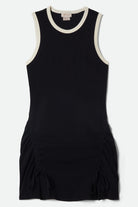 Women's Ribbed Cinch Mini Dress in the color Black/Off White - Front Product View