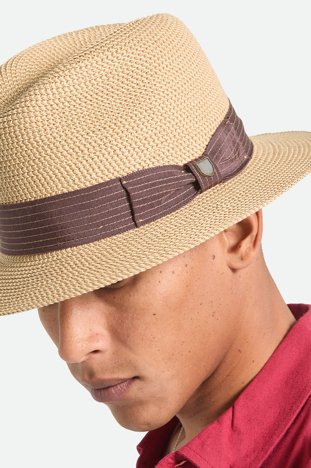 Unisex Roma Straw Packable Fedora in Multi Brown/Chocolate  display picture 3