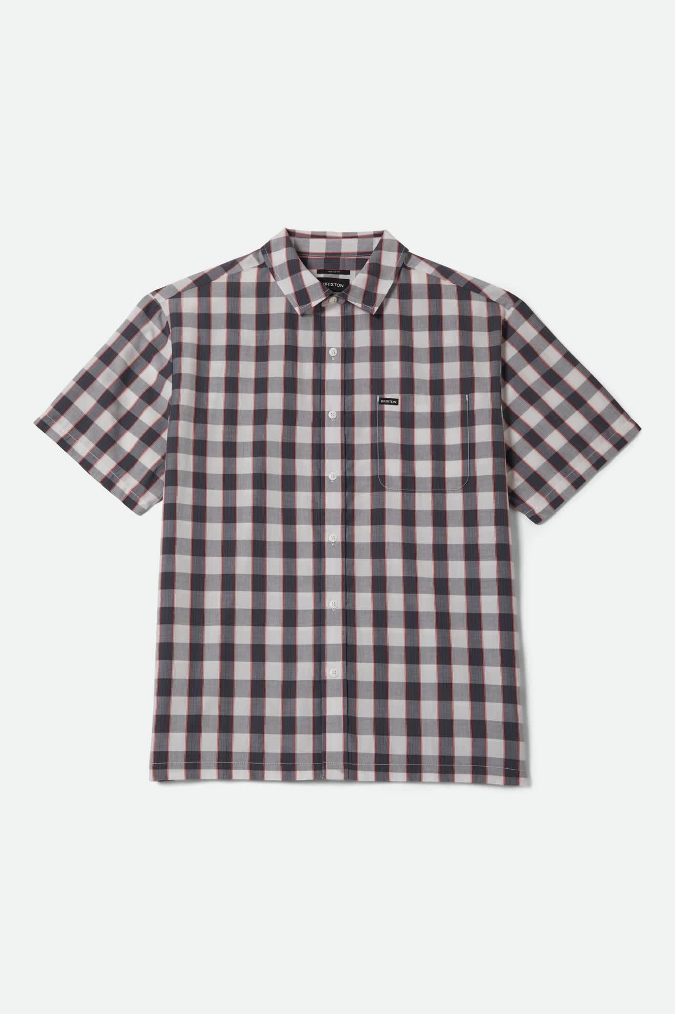 Men's Cru Plaid Short Sleeve Shirt in the color Black/Off White/Red - Front Product View