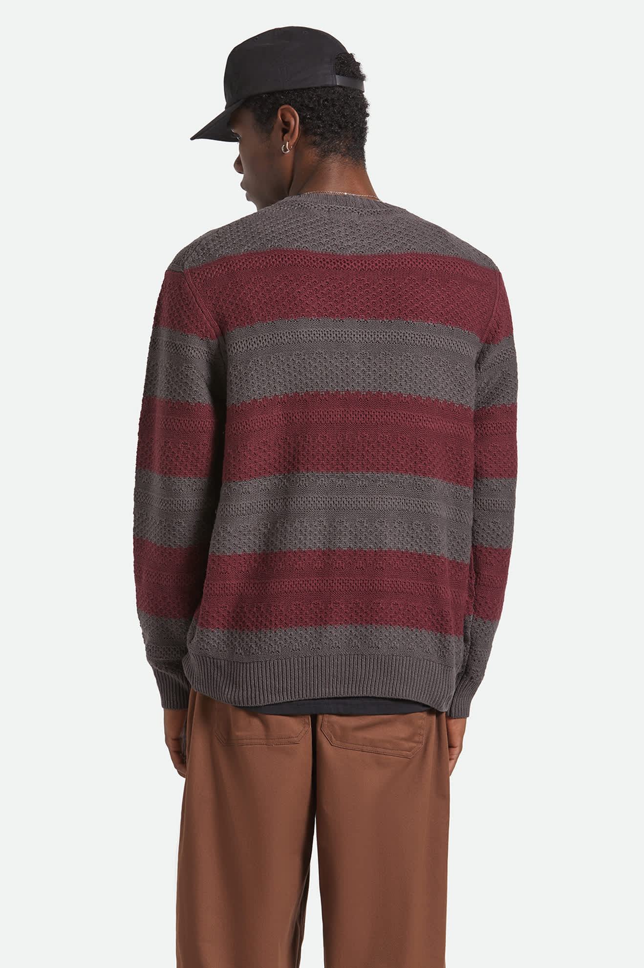 Men's Midnight Crew Sweater in the color Black/Port Stripe - Men's Back View