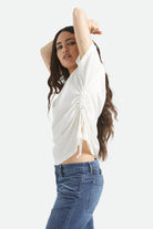 Women's Carefree Organic Garment Dye Cinch T-Shirt in the color Off White - Additional Fit image