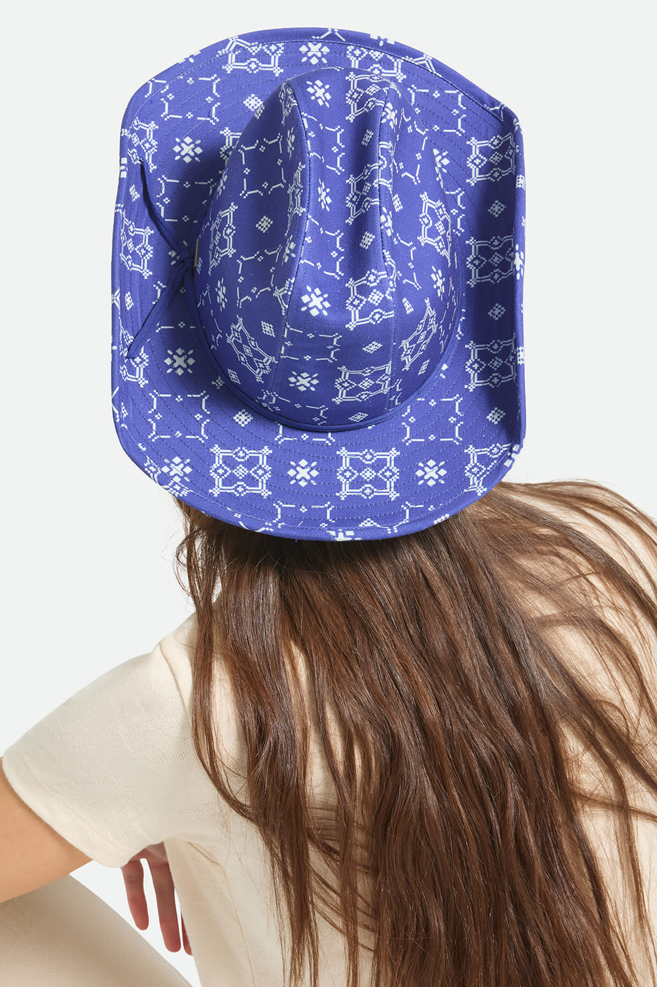 Women's Odessa Cowboy Hat in the color Sunrise Blue/White - Women's Back View
