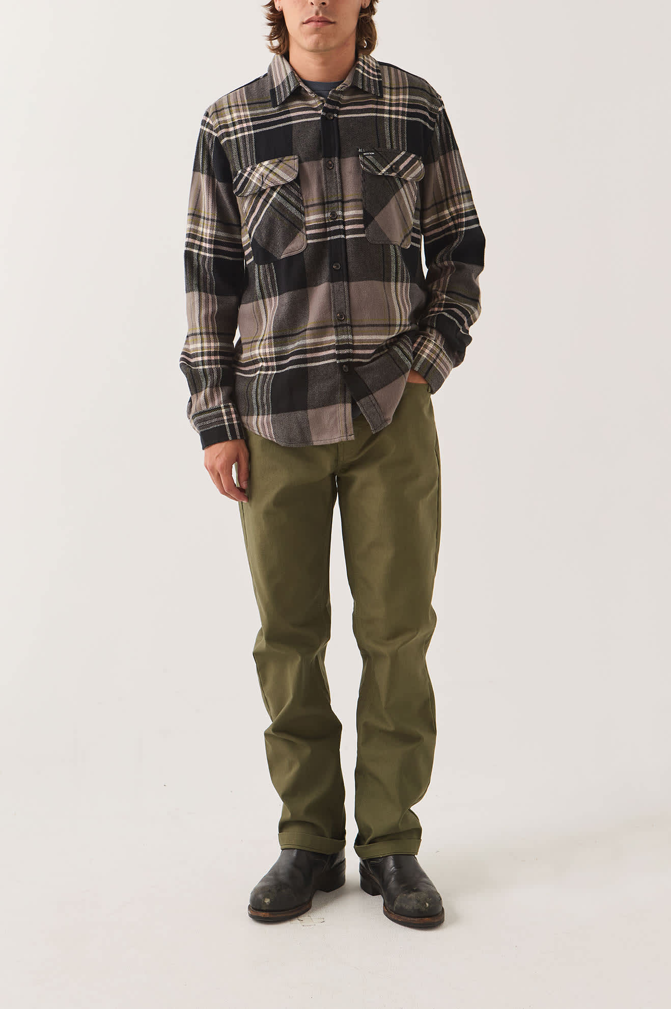Men's Builders 5-Pocket Pant in the color Dark Olive - Additional Fit image