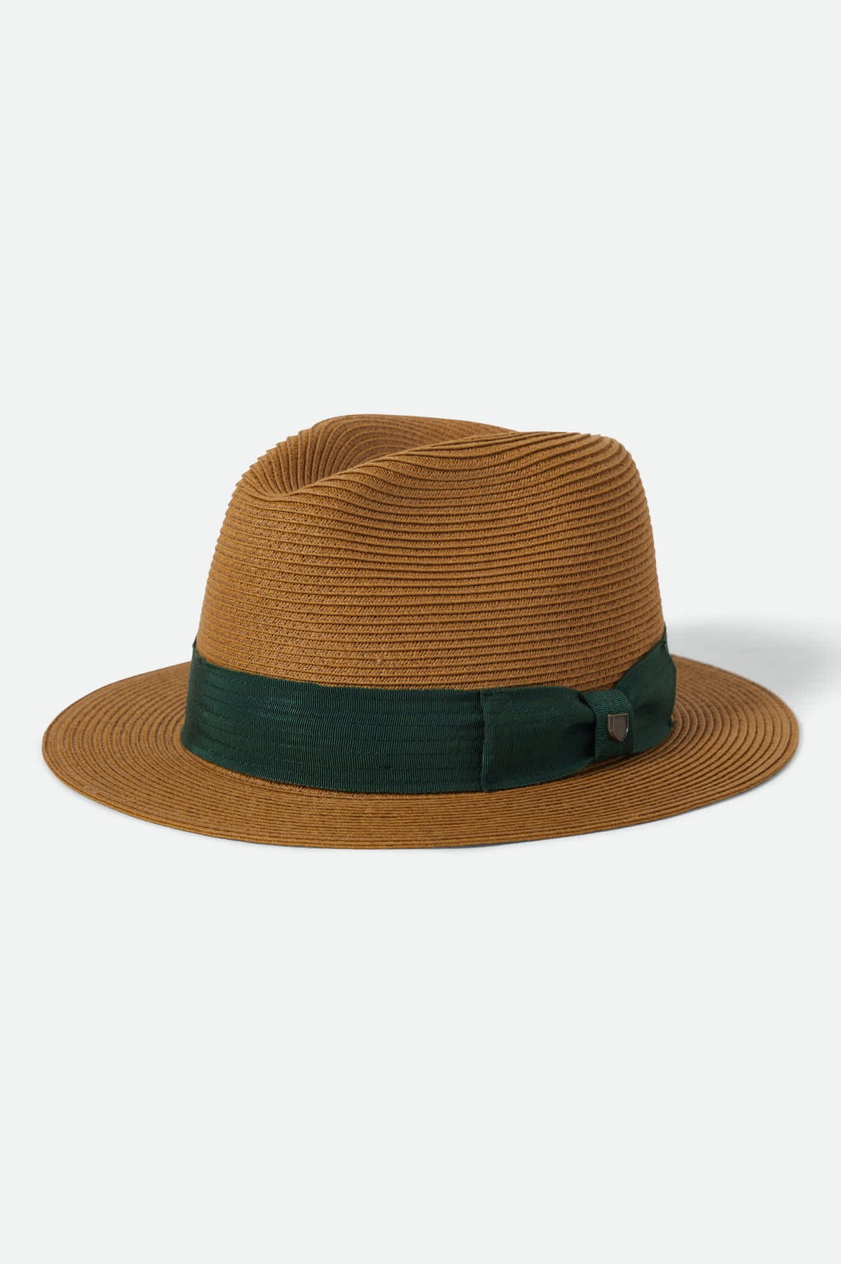 Unisex Roma Straw Packable Fedora in Dark Tan/Primal Green  display picture 1