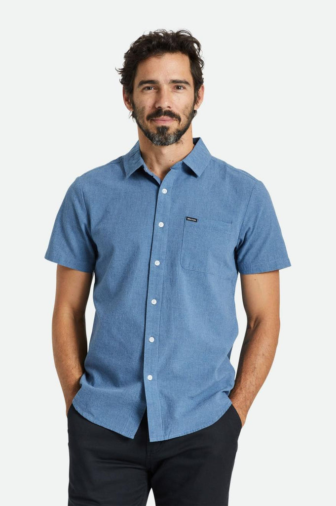 Brixton Charter Textured Weave S/S Woven Shirt - Heather Pacific Blue