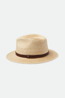 Brixton Unisex Straw Fedora Hat with Brown Band - Classic Summer Style Brixton unisex adult Castor Fedora, Tan, X-Small US at  main image 2