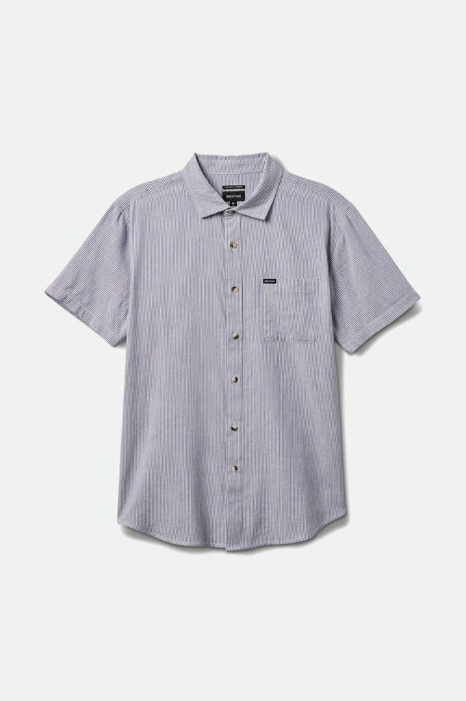 Brixton Charter Stripe S/S Woven Shirt - White/Pacific Blue