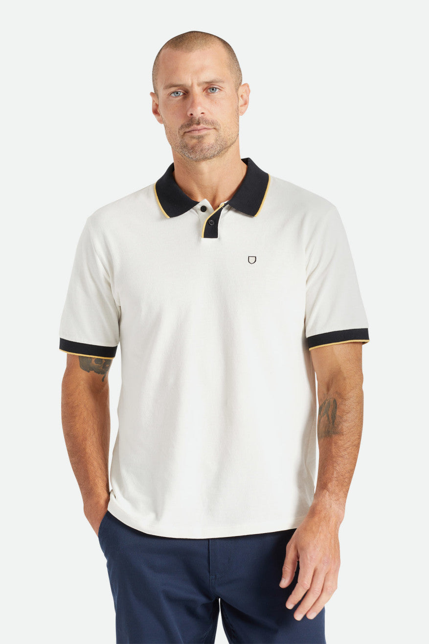 Men s Proper S S Polo Knit Shirt Off White Black Brixton