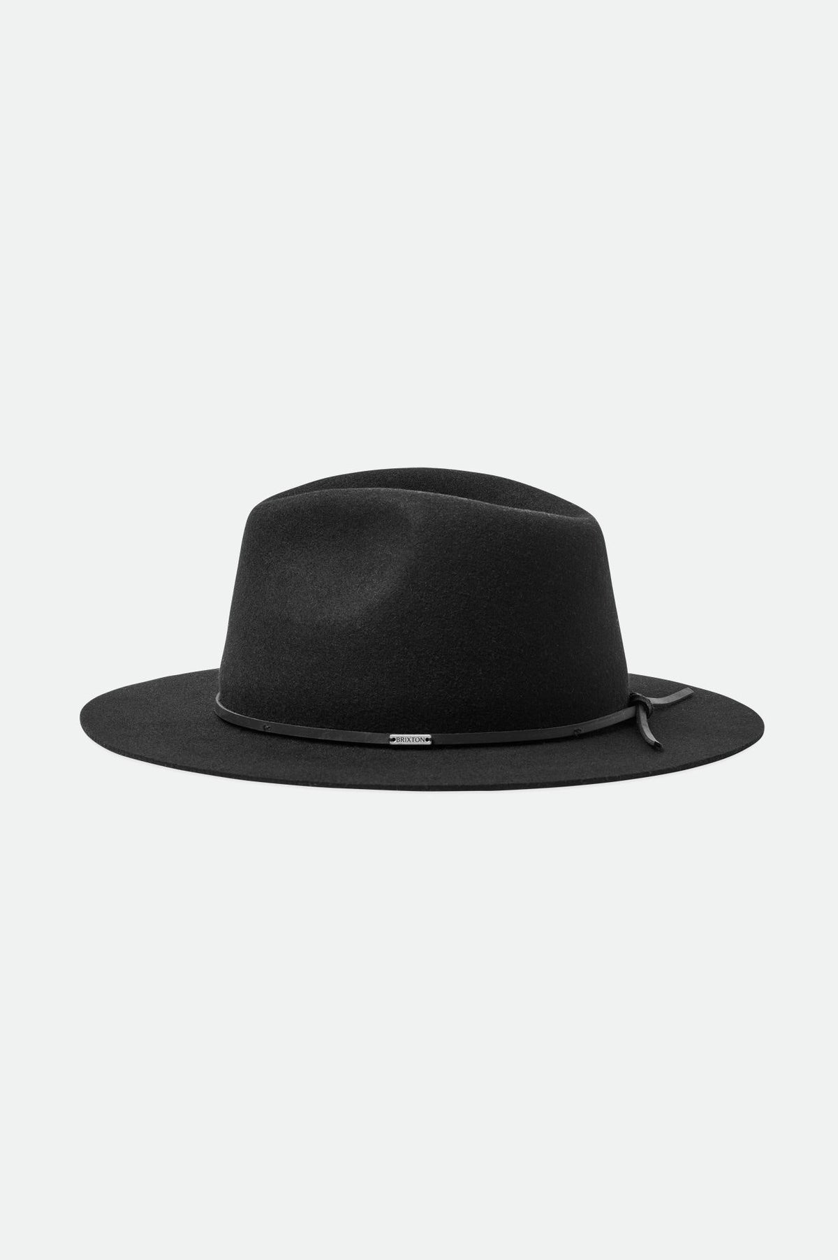 Brixton Black Wool Fedora with Leather Band Moda | Black Wool Flat Brim Fedora Hat With Black Vegan  main image 3