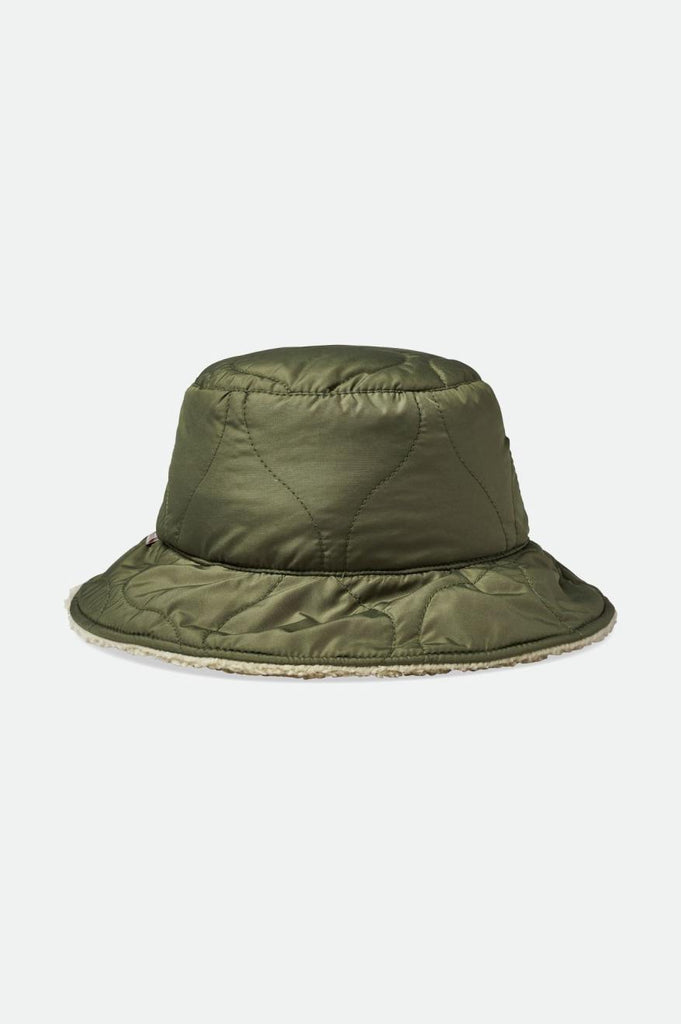 Brixton Petra Reversible Bucket Hat - Military Olive/Dove Sherpa