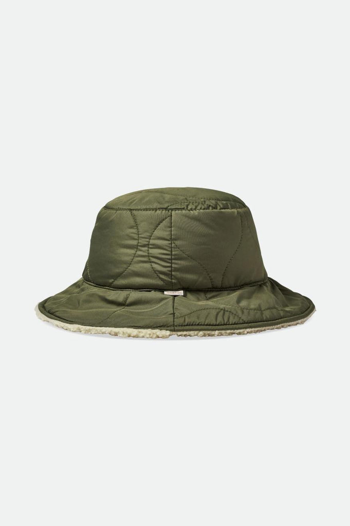 Brixton Petra Reversible Bucket Hat - Military Olive/Dove Sherpa